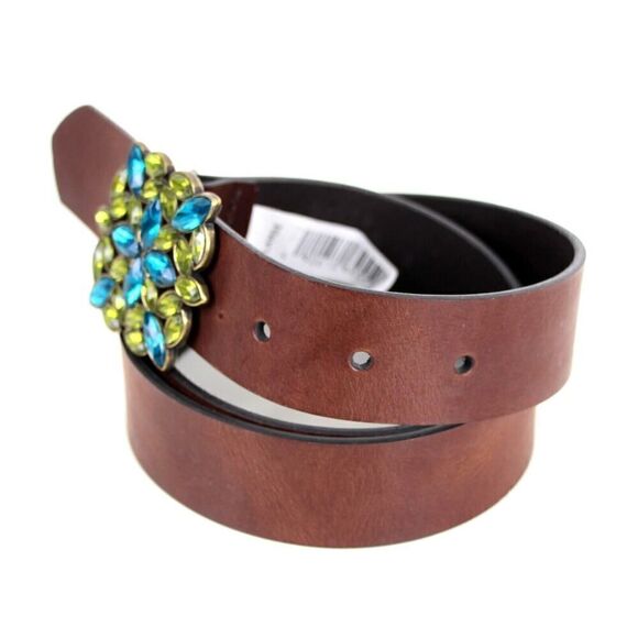 BROWN GENUINE LEATHER 1.25"Wd HOOK BUCKLE DRESS CASUAL WOMEN'S BELT Sz XL (I52 - Picture 2 of 13